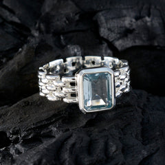 Blue Topaz Solitaire African Silver Blue Gemstone Mid weight Art Deco Band Jewelry