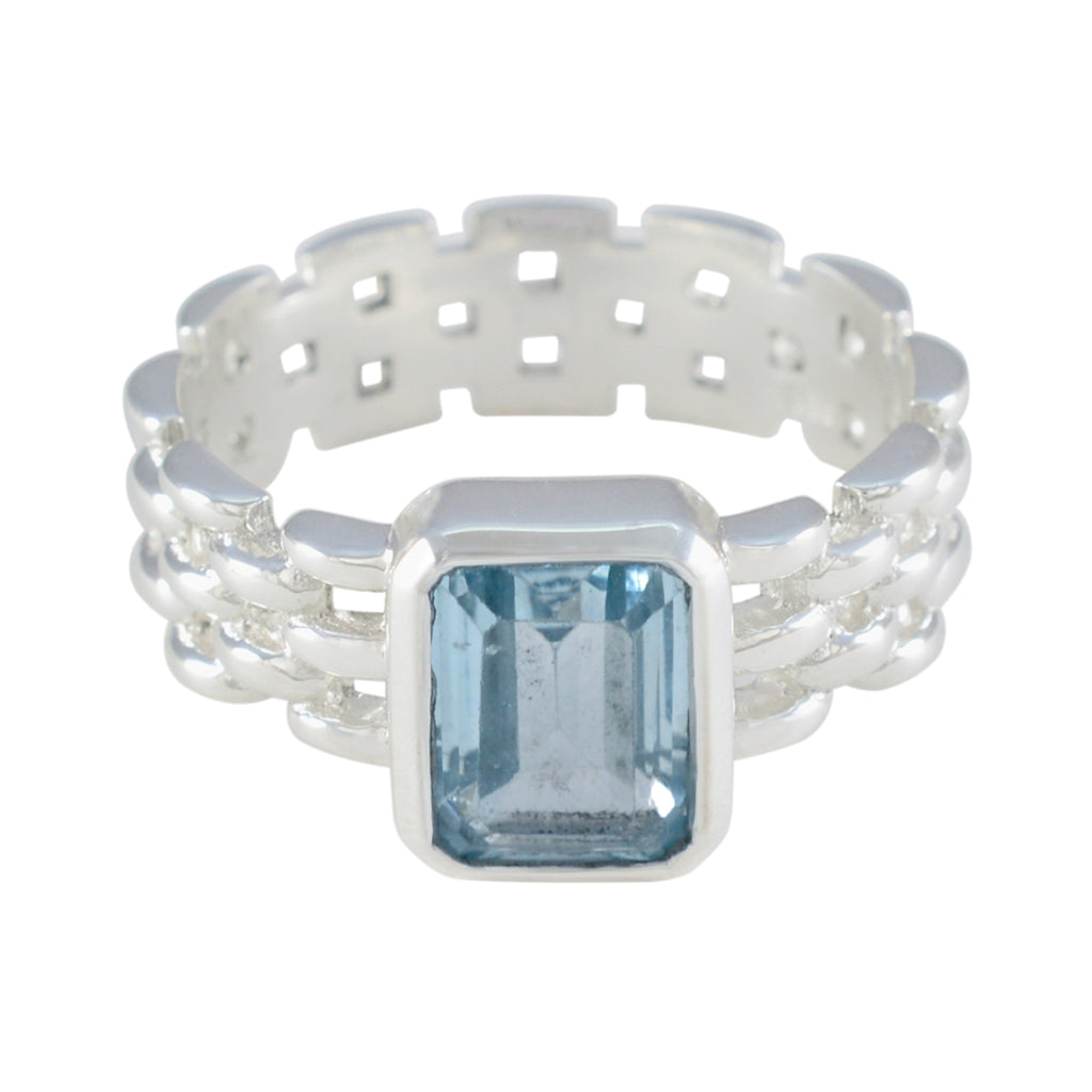 Blue Topaz Solitaire African Silver Blue Gemstone Mid weight Art Deco Band Jewelry