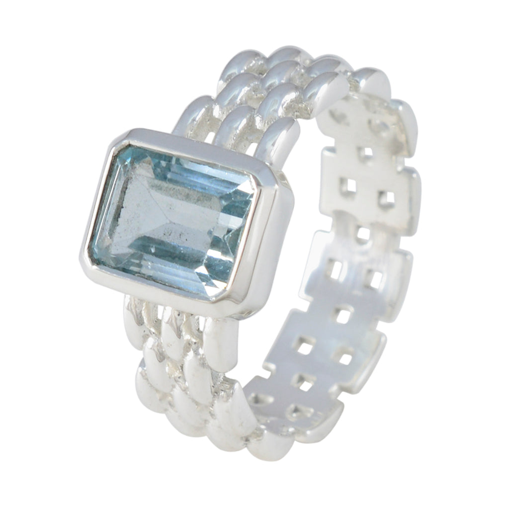 Blue Topaz Solitaire African Silver Blue Gemstone Mid weight Art Deco Band Jewelry