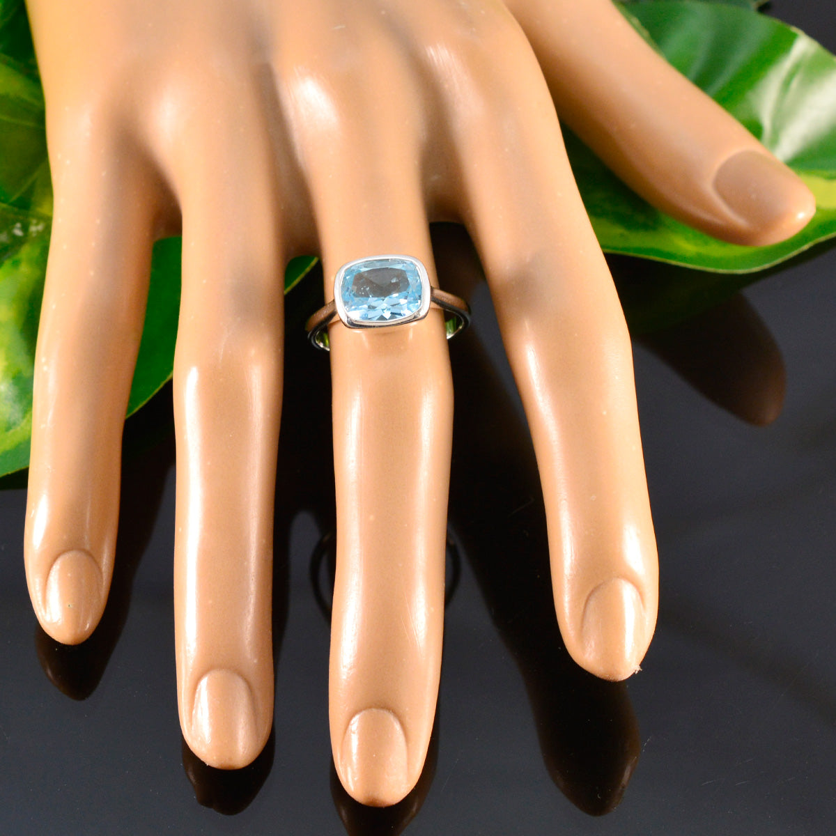 Blue Topaz Solitaire German Silver Blue Gems Slim Romantic Ring Jewellery