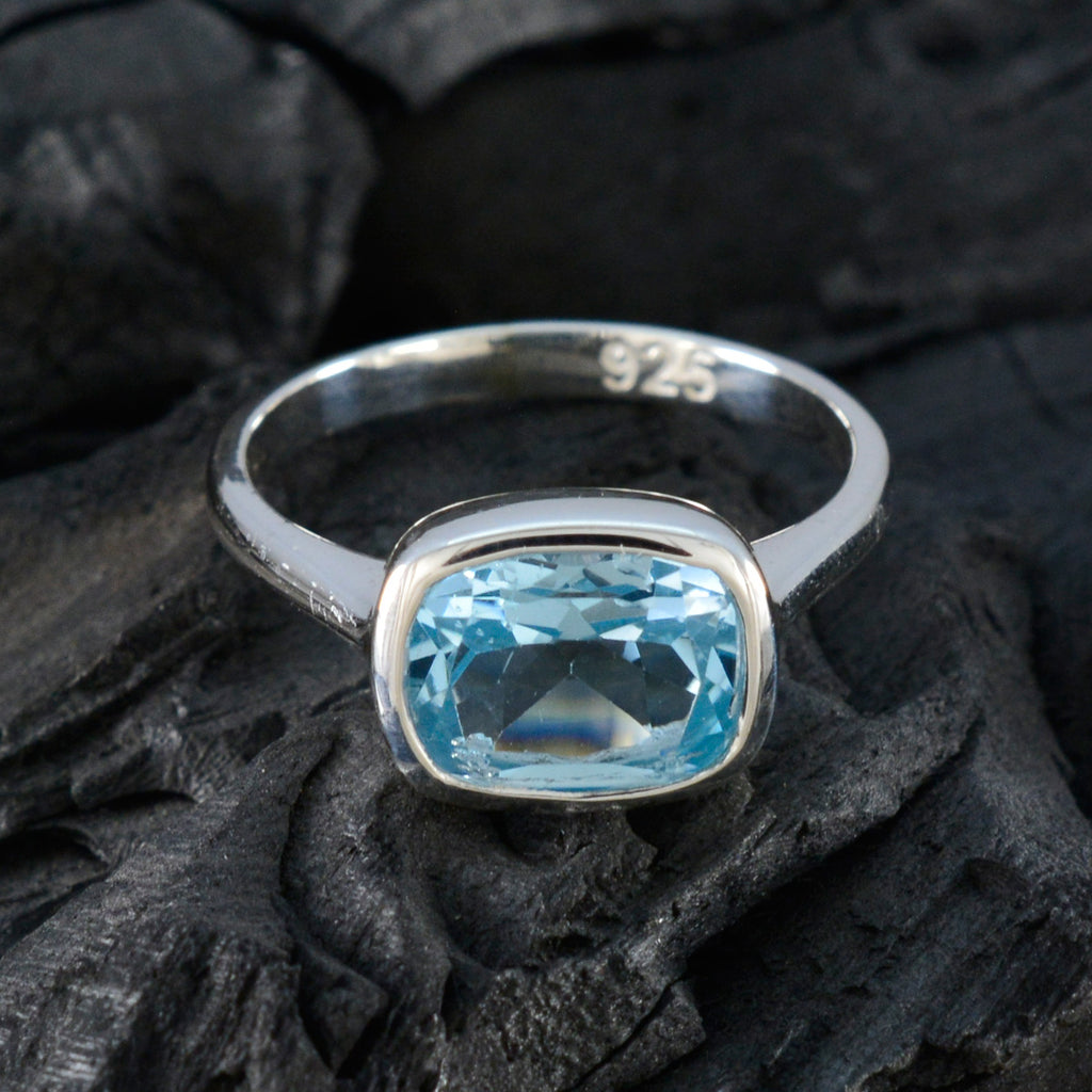 Blue Topaz Solitaire German Silver Blue Gems Slim Romantic Ring Jewellery