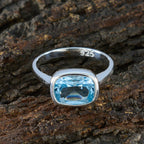 Blue Topaz Solitaire German Silver Blue Gems Slim Romantic Ring Jewellery
