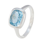 Blue Topaz Solitaire German Silver Blue Gems Slim Romantic Ring Jewellery