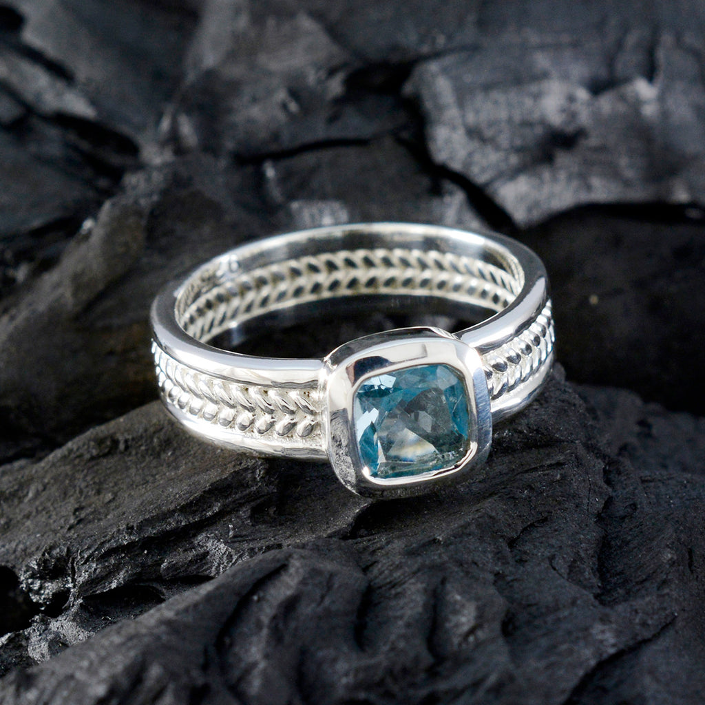 Blue Topaz Solitaire Spanish 925 Silver Blue Gems Mid weight Rope Wire Band Jewellery