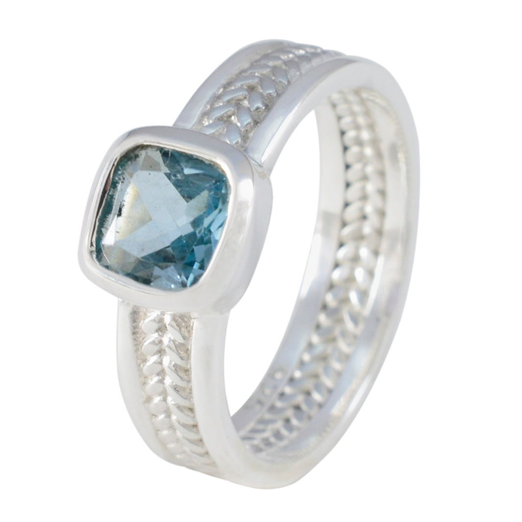 Blue Topaz Solitaire Spanish 925 Silver Blue Gems Mid weight Rope Wire Band Jewellery