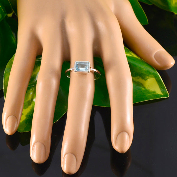 Blue Topaz Solitaire Korean 925 Sterling Silver Blue Gemstones Dainty Glamorous Ring Jewelry
