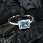 Blue Topaz Solitaire Korean 925 Sterling Silver Blue Gemstones Dainty Glamorous Ring Jewelry