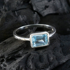 Blue Topaz Solitaire Korean 925 Sterling Silver Blue Gemstones Dainty Glamorous Ring Jewelry