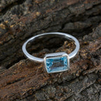 Blue Topaz Solitaire Korean 925 Sterling Silver Blue Gemstones Dainty Glamorous Ring Jewelry