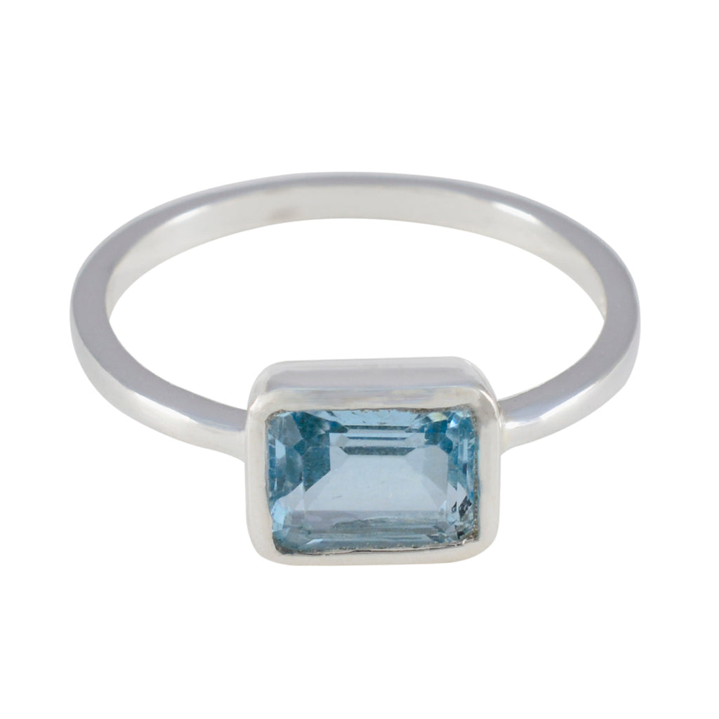Blue Topaz Solitaire Korean 925 Sterling Silver Blue Gemstones Dainty Glamorous Ring Jewelry