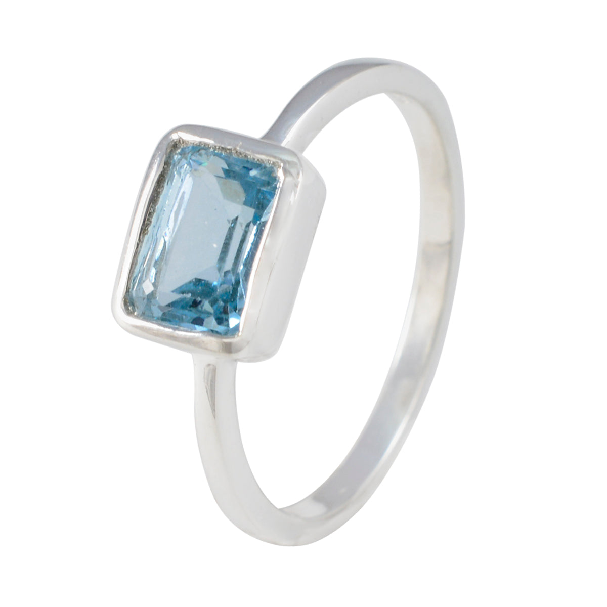 Blue Topaz Solitaire Korean 925 Sterling Silver Blue Gemstones Dainty Glamorous Ring Jewelry