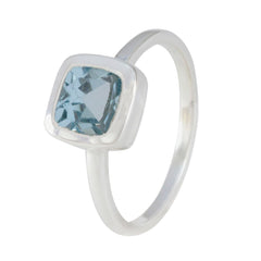 Blue Topaz Solitaire American 925 Sterling Silver Blue Gemstones Dainty Graceful Ring Jewellery