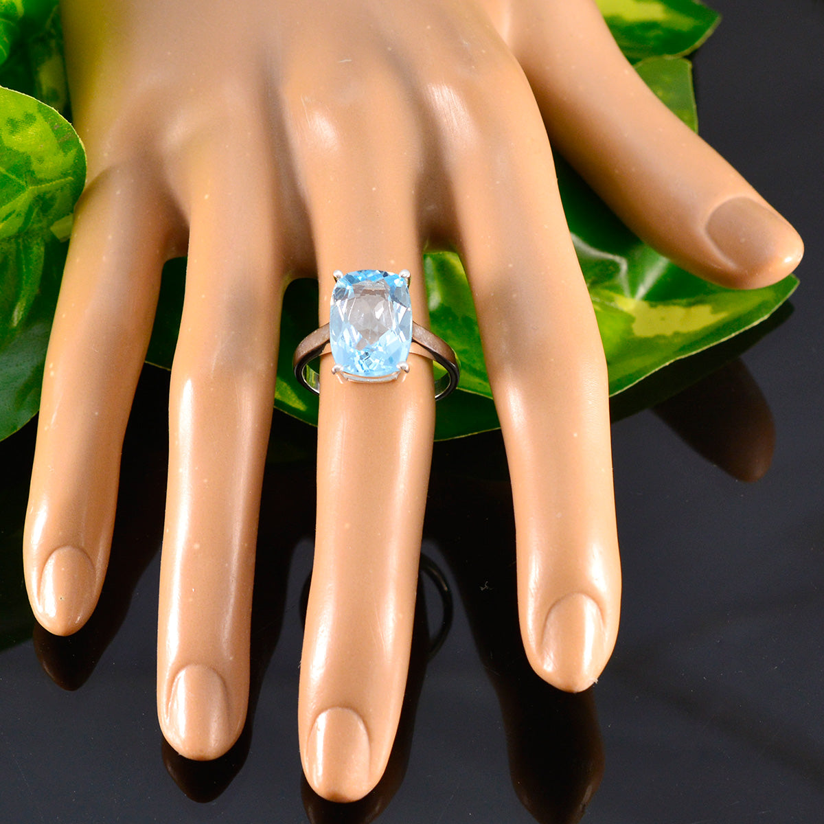 Blue Topaz Solitaire German 925 Sterling Silver Blue Gemstone Minimal Boho Ring Jewellery