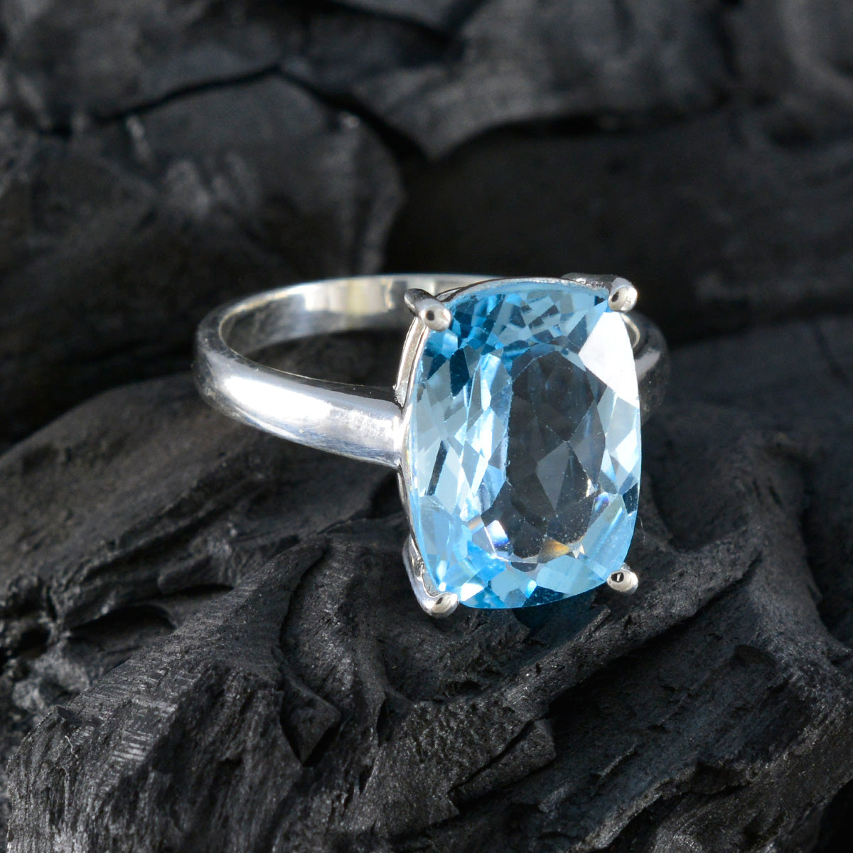 Blue Topaz Solitaire German 925 Sterling Silver Blue Gemstone Minimal Boho Ring Jewellery