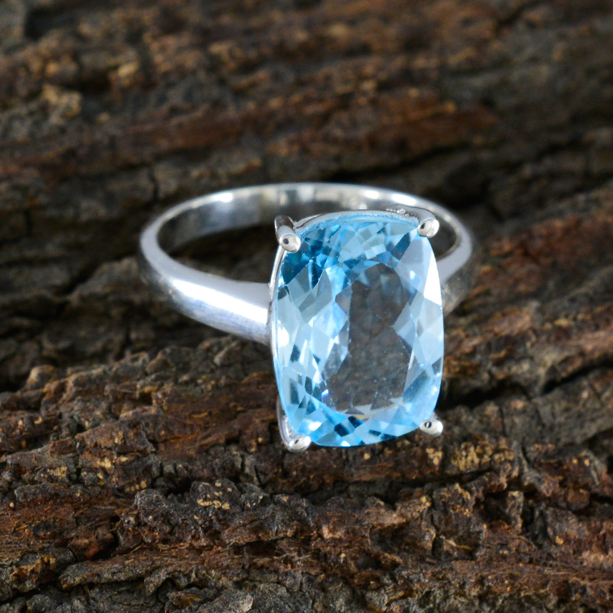 Blue Topaz Solitaire German 925 Sterling Silver Blue Gemstone Minimal Boho Ring Jewellery