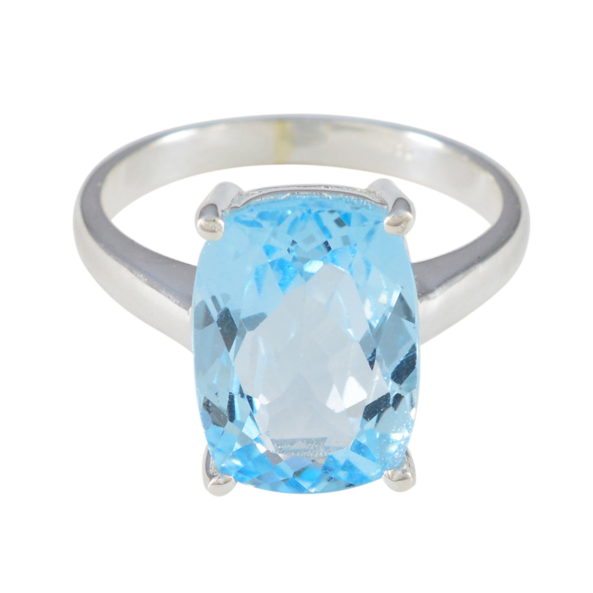 Blue Topaz Solitaire German 925 Sterling Silver Blue Gemstone Minimal Boho Ring Jewellery メイン画像