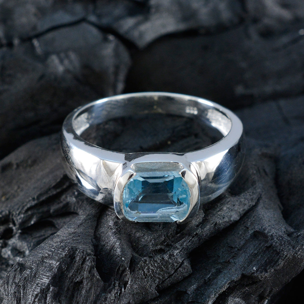 Blue Topaz Solitaire Russian Sterling Silver Blue Gemstone Minimal Fairytale Ring Jewellery
