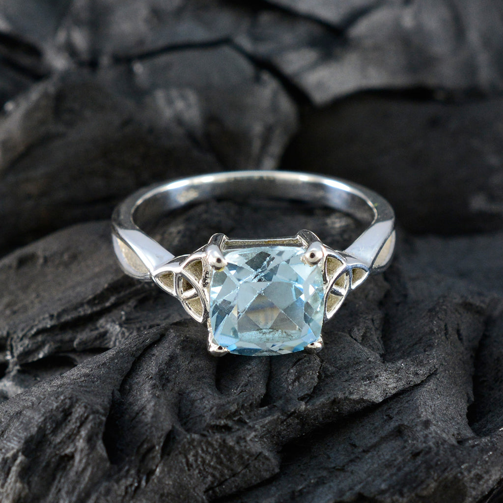 Blue Topaz Solitaire Egyptian 92.5 Silver Blue Gems Featherlight Cultural Ring Jewellery