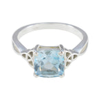 Blue Topaz Solitaire Egyptian 92.5 Silver Blue Gems Featherlight Cultural Ring Jewellery