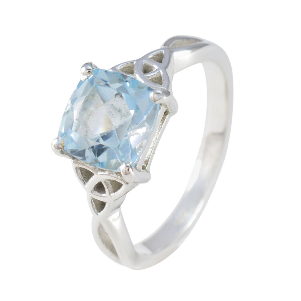 Blue Topaz Solitaire Egyptian 92.5 Silver Blue Gems Featherlight Cultural Ring Jewellery