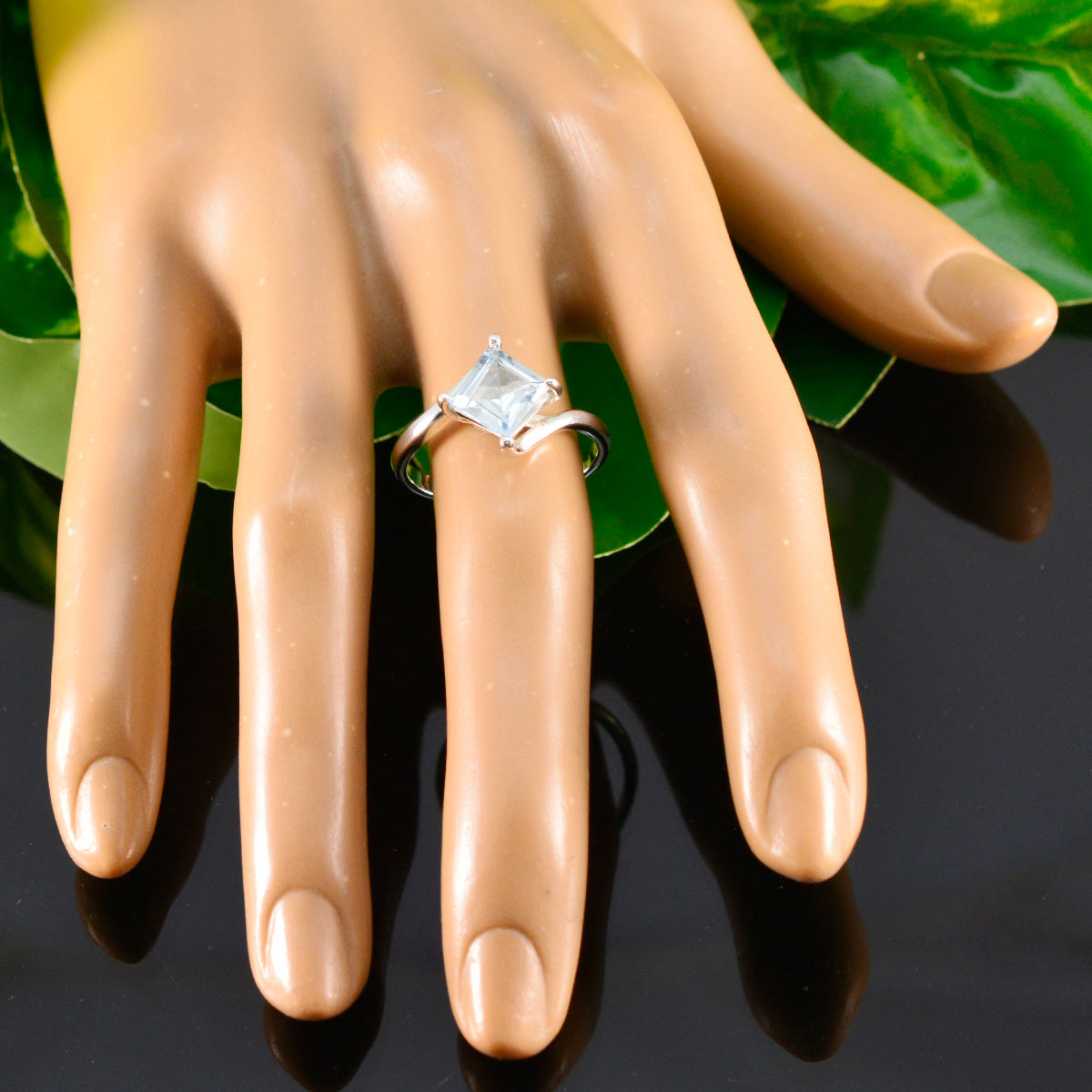 Blue Topaz Solitaire Korean Silver Blue Gemstones Whisper thin Trendy Ring Jewellery