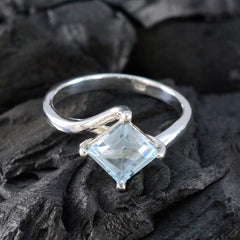 Blue Topaz Solitaire Korean Silver Blue Gemstones Whisper thin Trendy Ring Jewellery