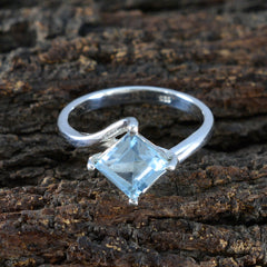 Blue Topaz Solitaire Korean Silver Blue Gemstones Whisper thin Trendy Ring Jewellery