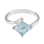 Blue Topaz Solitaire Korean Silver Blue Gemstones Whisper thin Trendy Ring Jewellery