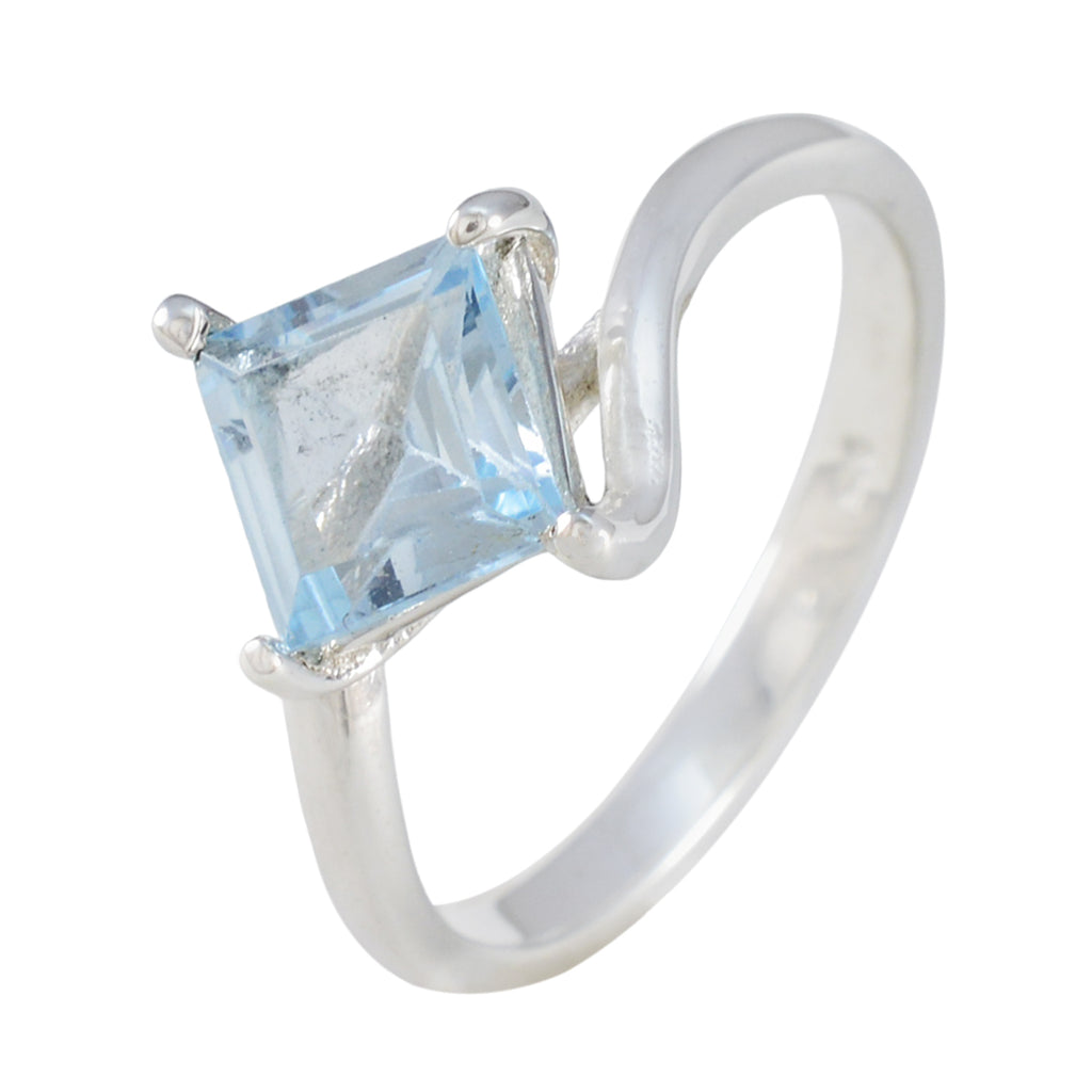 Blue Topaz Solitaire Korean Silver Blue Gemstones Whisper thin Trendy Ring Jewellery