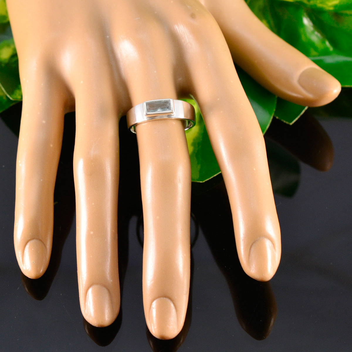 Blue Topaz Solitaire African Silver Blue Gemstone Slim Cultural Ring Jewellery