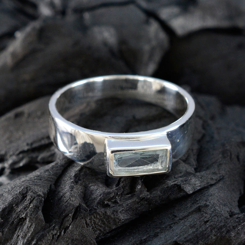 Blue Topaz Solitaire African Silver Blue Gemstone Slim Cultural Ring Jewellery