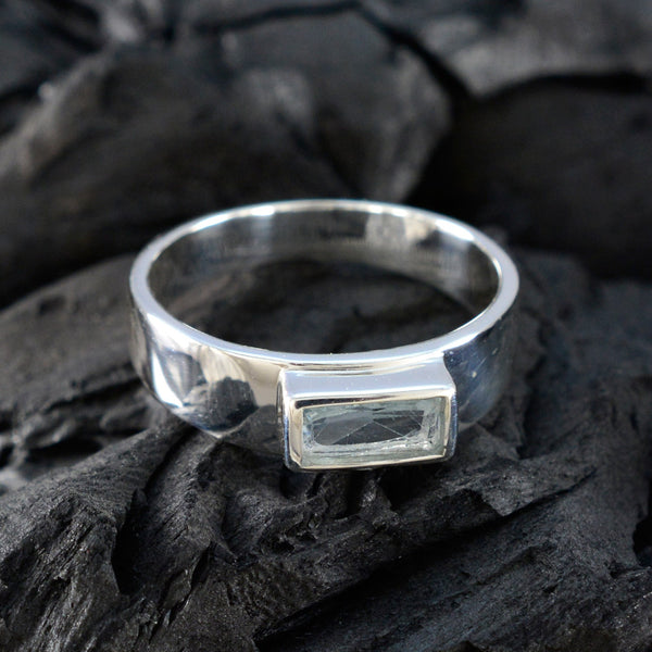 Blue Topaz Solitaire African Silver Blue Gemstone Slim Cultural Ring Jewellery