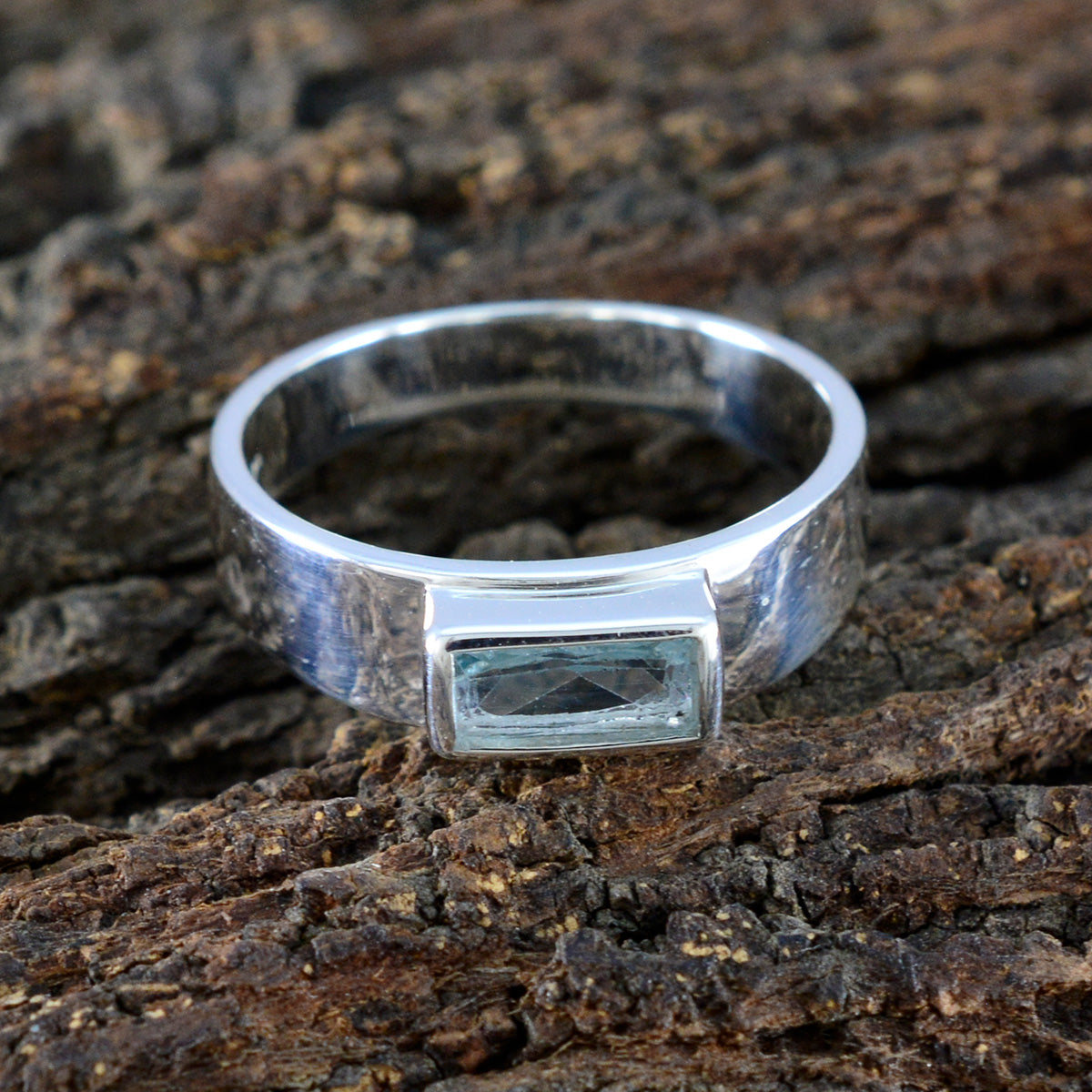 Blue Topaz Solitaire African Silver Blue Gemstone Slim Cultural Ring Jewellery