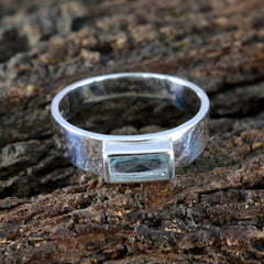 Blue Topaz Solitaire African Silver Blue Gemstone Slim Cultural Ring Jewellery