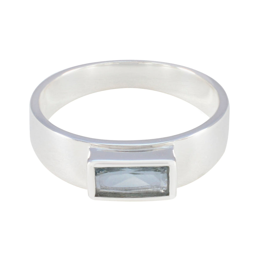 Blue Topaz Solitaire African Silver Blue Gemstone Slim Cultural Ring Jewellery