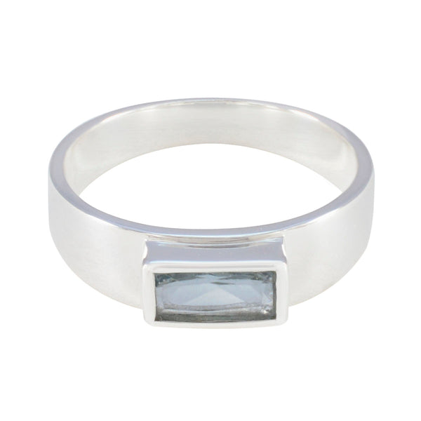 Blue Topaz Solitaire African Silver Blue Gemstone Slim Cultural Ring Jewellery