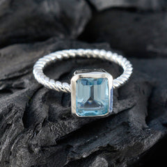 Blue Topaz Solitaire Russian 92.5 Silver Blue Gems Featherlight Glamorous Ring Jewellery