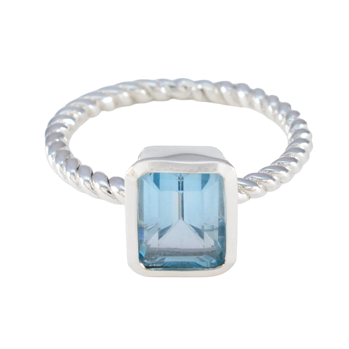 Blue Topaz Solitaire Russian 92.5 Silver Blue Gems Featherlight Glamorous Ring Jewellery