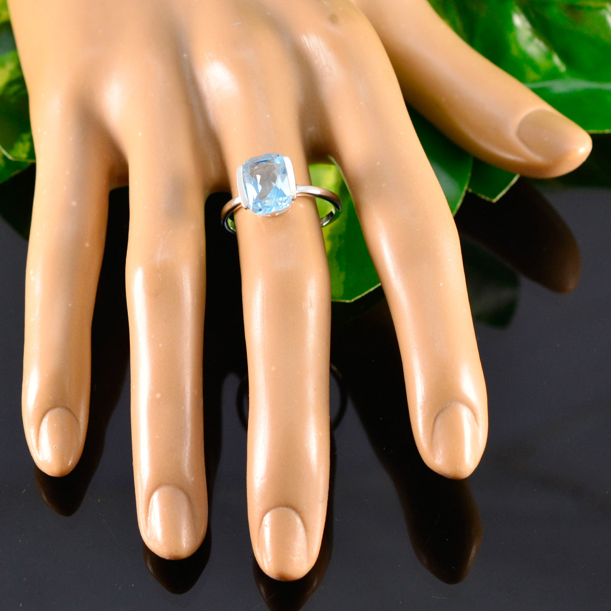 Blue Topaz Solitaire Japanese 92.5 Silver Blue Gems Whisper thin Romantic Ring Jewelry