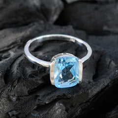 Blue Topaz Solitaire Japanese 92.5 Silver Blue Gems Whisper thin Romantic Ring Jewelry
