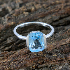 Blue Topaz Solitaire Japanese 92.5 Silver Blue Gems Whisper thin Romantic Ring Jewelry