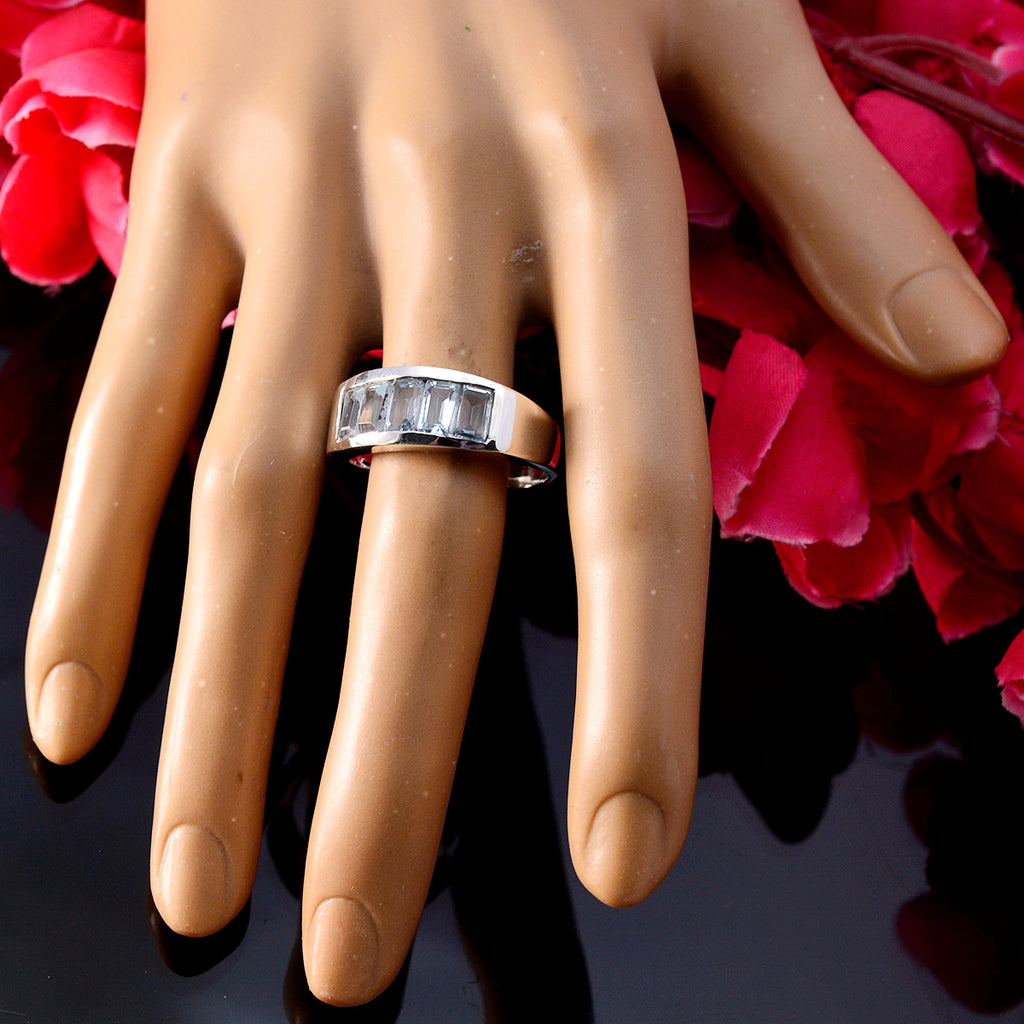 Blue Topaz Penta German 925 Sterling Silver Blue Gemstone Mid weight Abstract Ring Jewellery