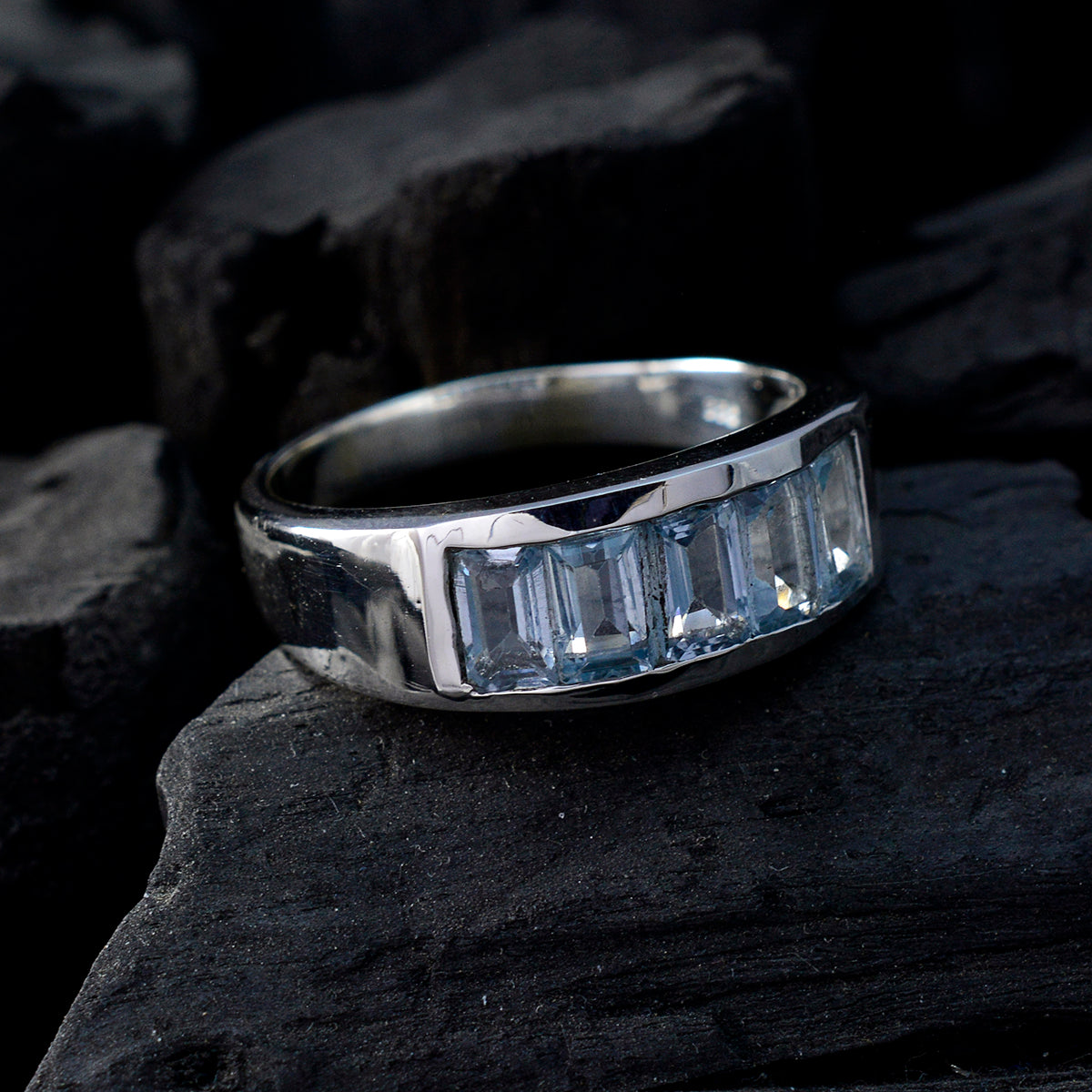 Blue Topaz Penta German 925 Sterling Silver Blue Gemstone Mid weight Abstract Ring Jewellery