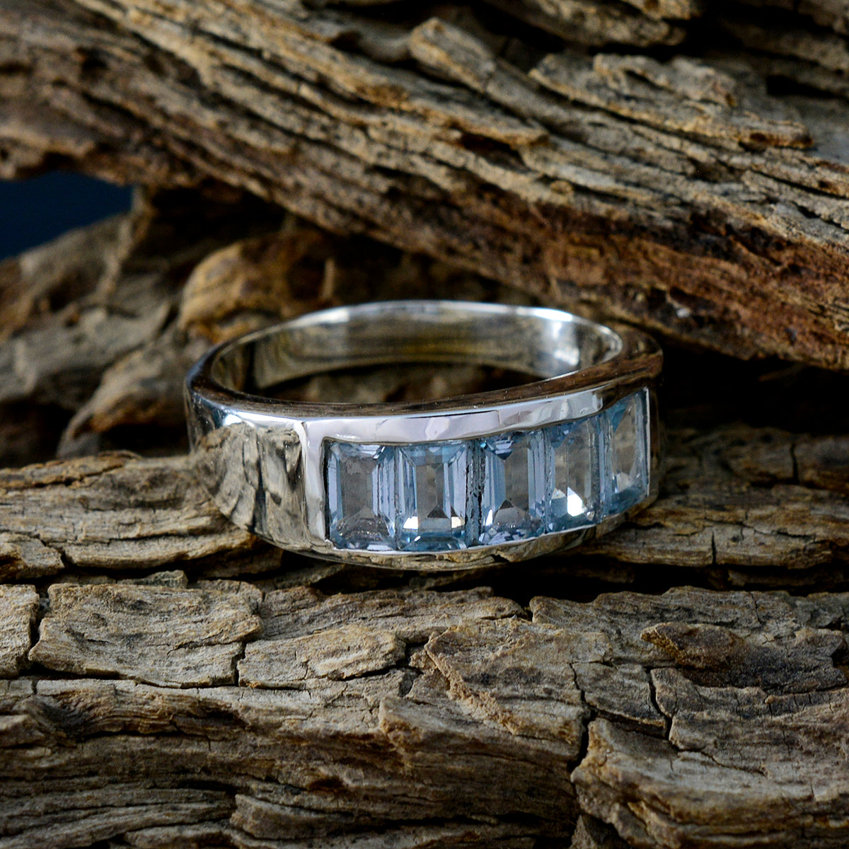 Blue Topaz Penta German 925 Sterling Silver Blue Gemstone Mid weight Abstract Ring Jewellery