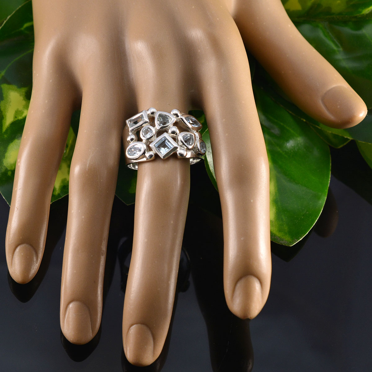 Blue Topaz octa Indian Sterling Silver Blue Gemstones Versatile Trendy Ring Jewelry