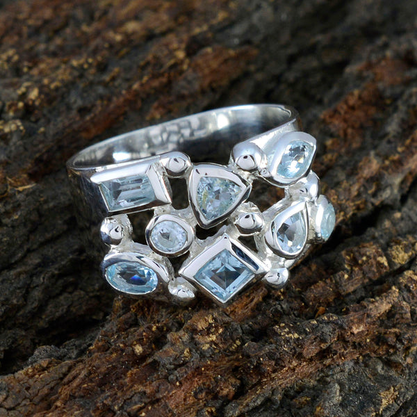 Blue Topaz octa Indian Sterling Silver Blue Gemstones Versatile Trendy Ring Jewelry