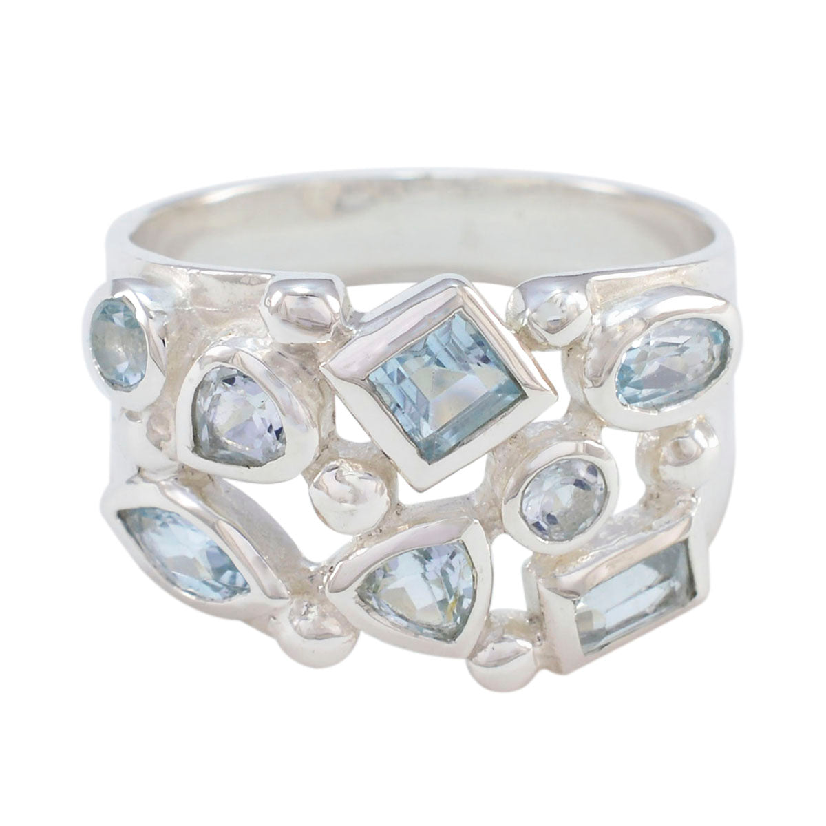 Blauer Topas Okta Indischer Sterling Silber Blaue Edelsteine Vielseitiger Trendy Ring Schmuck Hauptbild
