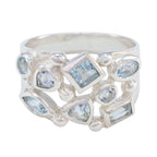 Blue Topaz octa Indian Sterling Silver Blue Gemstones Versatile Trendy Ring Jewelry