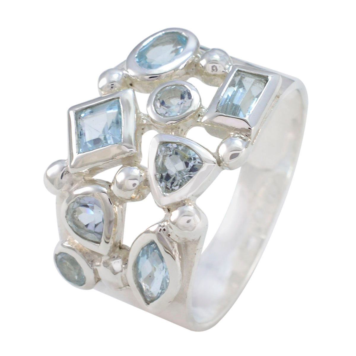 Blauer Topas Okta Indischer Sterling Silber Blaue Edelsteine Vielseitiger Trendy Ring Schmuck Zweitbild