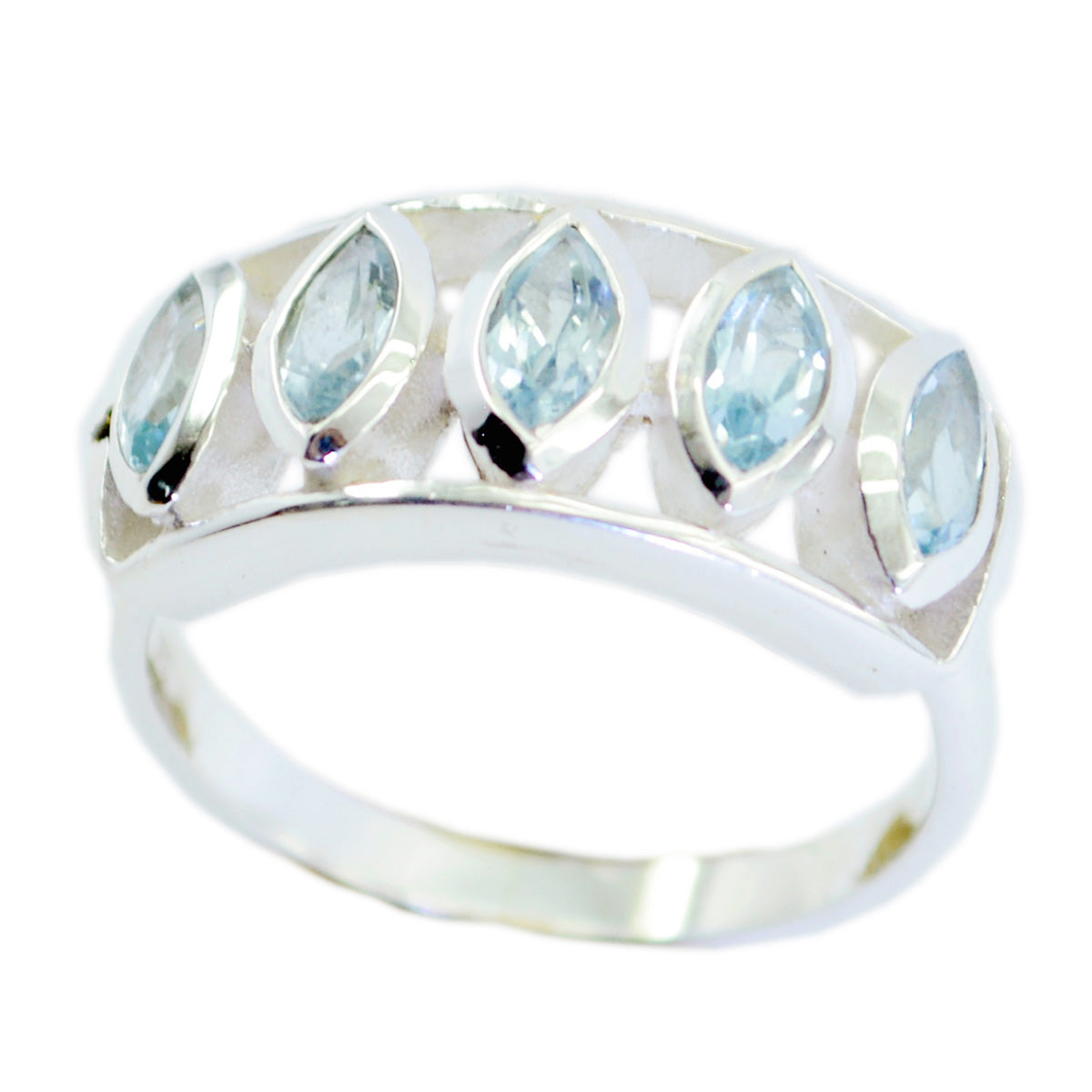 Blue Topaz Penta Egyptian 925 Sterling Silver Blue Gems Slim Graceful Ring Jewelry Main image
